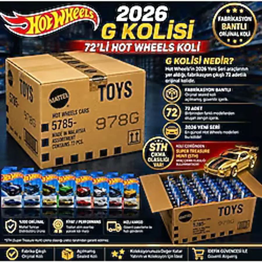 Hot Wheels 2026 G Koli 72'li Kapalı Koli Fabrika Bantlı Diecast Model Araba Seti