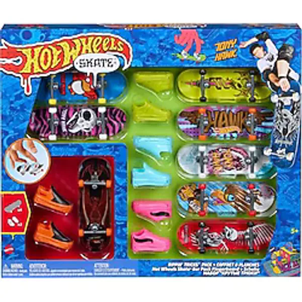 Hot Wheels Skate Rippin' Tricks Pack - 8 parmak tahtası ve 4 çift kaykay ayakkabısı, Tony Hawk'tan ilham alan tasarımlar, 5 yaşından büyük çocuklar için, HMY19