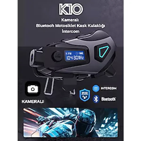Howear K10 Dvr Kameralı Intercom Bluetooth Motosiklet Kask Kulaklığı Kameralı Intercom Kulaklık - Siyah