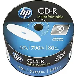 HP CD-R 52X Inkjet Printable 700Mb 80Dk 50'Li Spindle