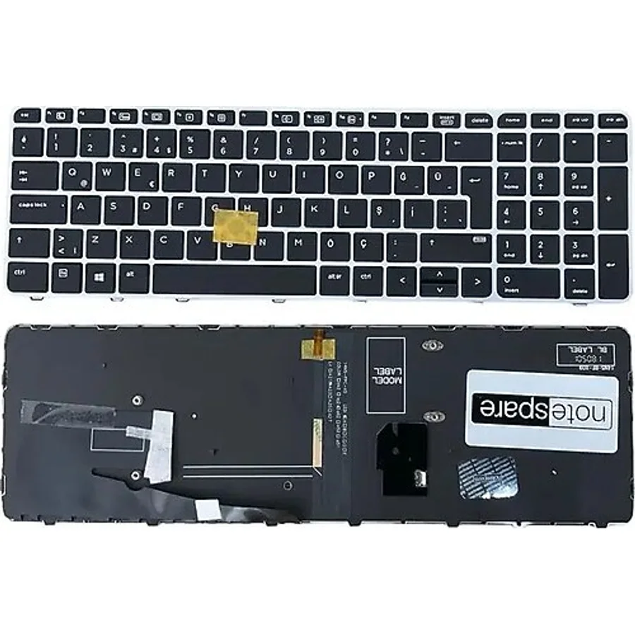Hp Uyumlu Elitebook 850 G3 (W4z98aw), 850 G3 (W7t80ec) Işıklı Klavye Siyah Tr Gümüş Çerçeveli