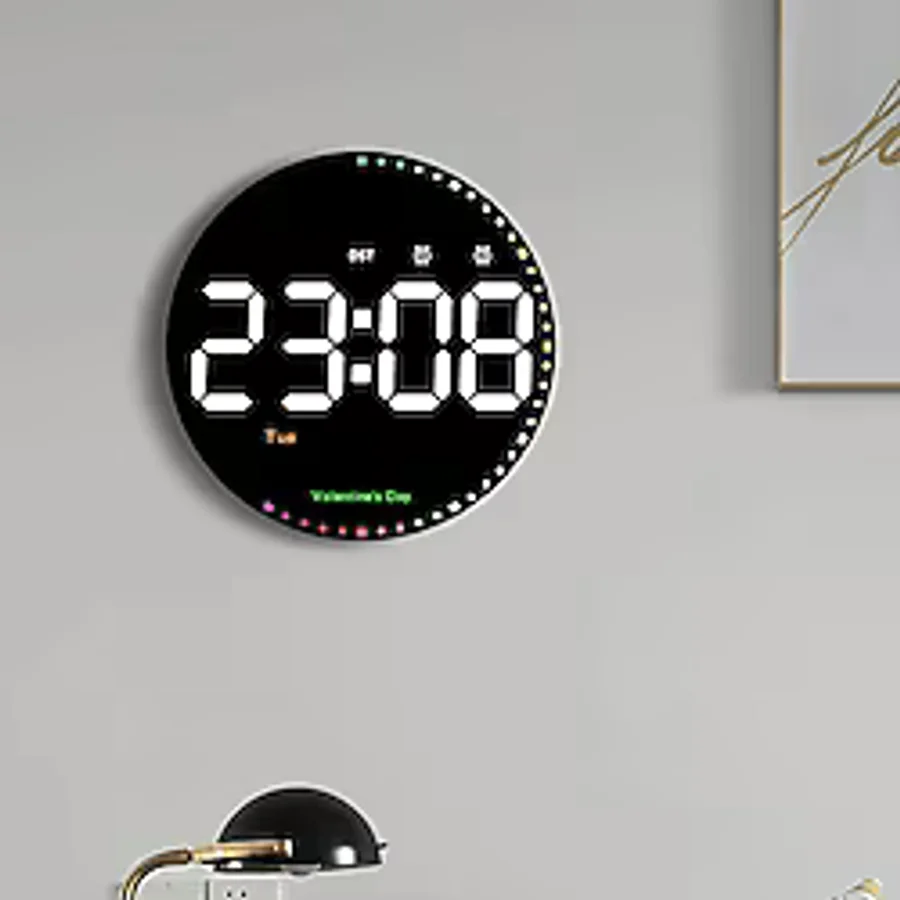 Hpytech 10 İnç Yuvarlak Led Dijital Duvar Saati Uzaktan Kumandalı Siyah