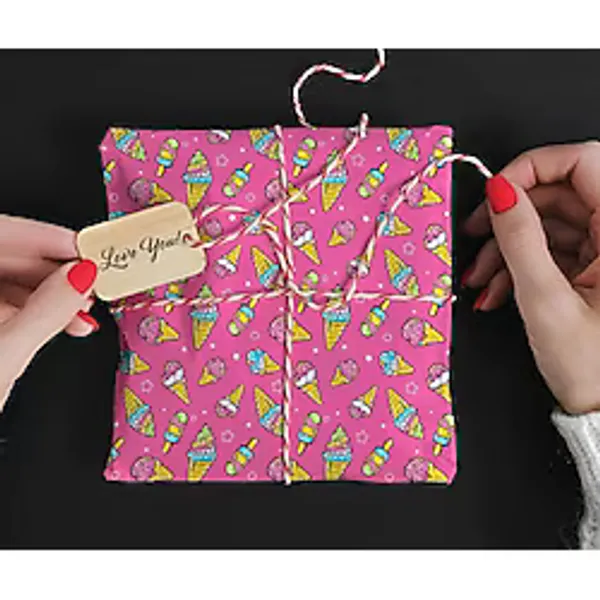 HRS 50 X 70 Cm Yeni Yıl Yılbaşı Dondurma Temalı Hediye Paketleme Ambalaj Kağıdı (6'lı Paket) PLNNEW978