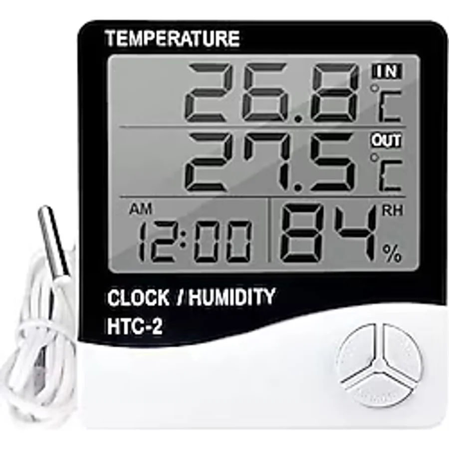 HTC-2 Dijital Termometre Sıcaklık Ve Nem Ölçer Higrometre Masa Alarm, Problu Dijital Termometre, Problu Sıcaklık ve Nem Ölçer
