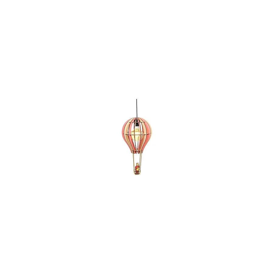 Hü Ma Tasarım ve Aksesuar Kapadokya Çocuk Genç Odası İçin Ahşap Mdf 3D Puzzle Uçan Balon Avize- Biblo Ampul Dahil Değildir - Pembe