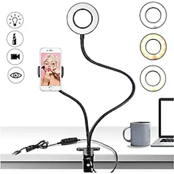 Hubstein LED Ring Light Youtuber Stüdyo Işığı 3 Renk Işıklı Akrobat Telefon Tutucu Masa Lambası