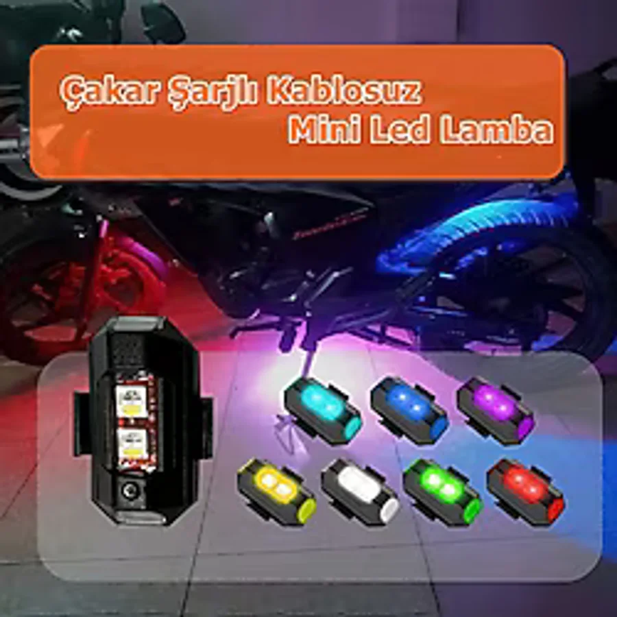 Hubstein Motosiklet Drone Bisiklet Otomotiv Çakar Şarjlı Kablosuz Mini LED Lamba- 7 Farklı Renk Modu