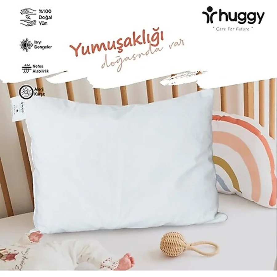 Huggy %100 Yeni Zelanda Kuzu Yünü Bebek Yastığı 30x40 Cm