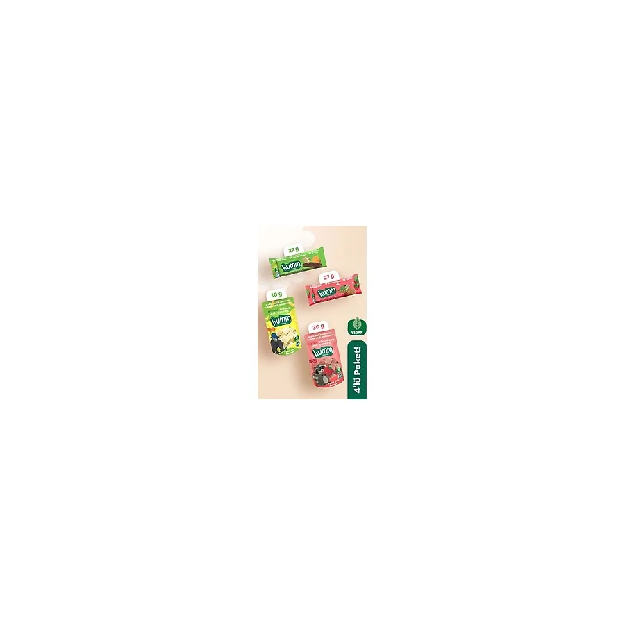 Humm Organic Organik Vegan Meyveli Küp & Yulaf Bar Atıştırmalık Paketi - 4 adet (4 çeşit)