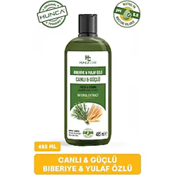 Hunca Care Biberiye ve Yulaf Özlü Şampuan, Güçlü Saçlar ve Hızlı Saç Uzamasına Yardımcı, 485 ml
