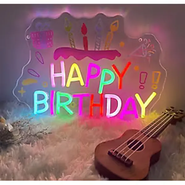 Hunfuthr Happy Birthday Neon Tabela, Renkli Mutlu Yıllar Işıklı Tabela, Kısılabilir Neon Mutlu Yıllar Tabelası, LED Neon Işık Tabelaları, Doğum Günü Partisi Arka Plan Duvar Dekoru için, USB ile