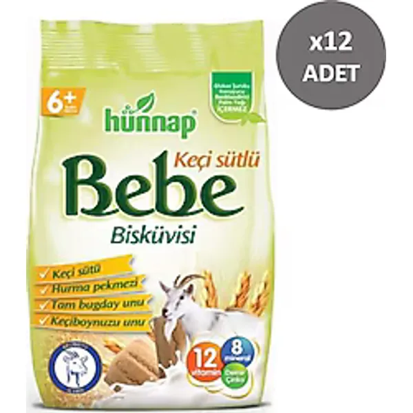 Hünnap Keçi Sütlü Bebe Bisküvisi 200 gr 12 Adet