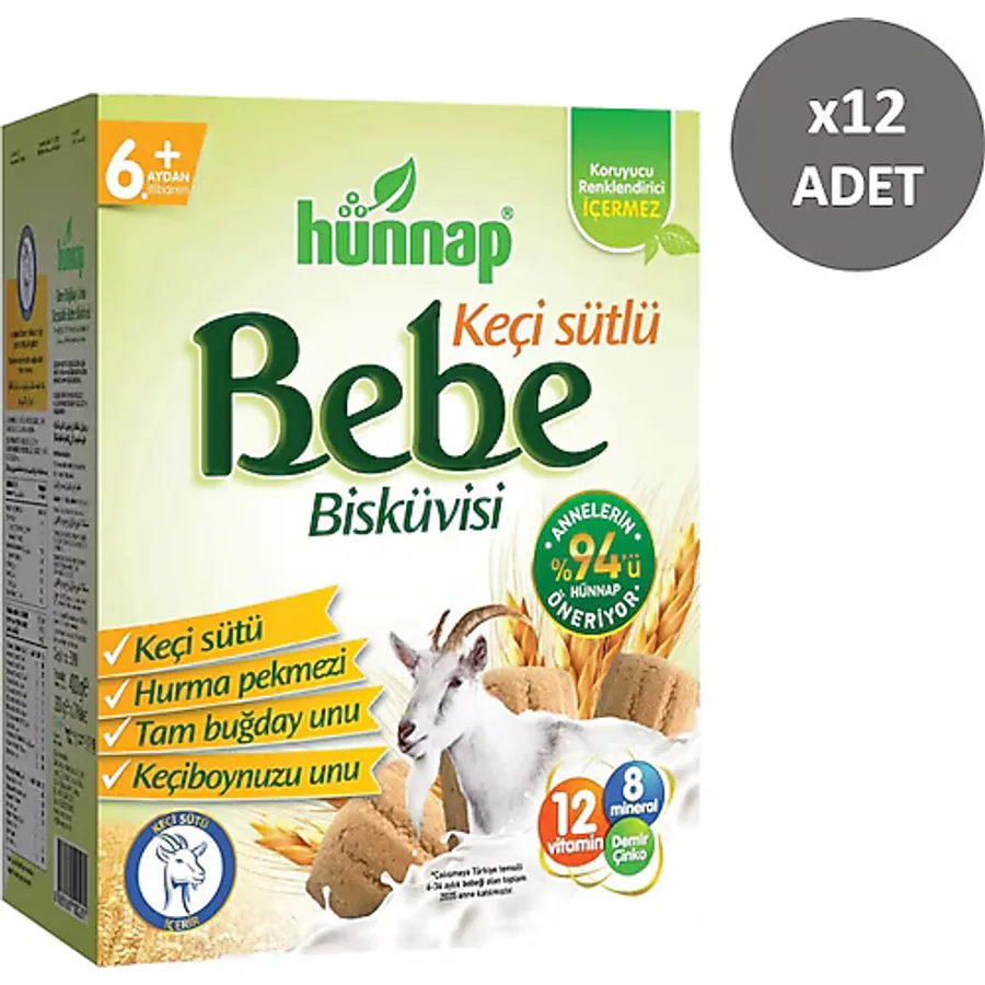 Hünnap Keçi Sütlü Bebe Bisküvisi 400 gr 12 Adet
