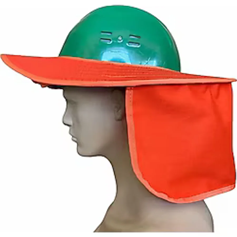 Hunsafety Baret Güneşliği - Tam Kenarlı Baş ve Boyun Korumalı Güneş Koruyuculuğu Siperlik Şapka - Turuncu