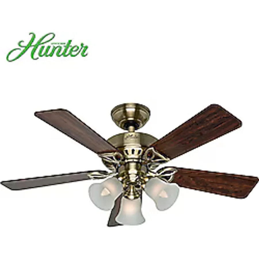 Hunter Beacon Hill Antik Pirinç Aydınlatmalı Tavan Vantilatörü