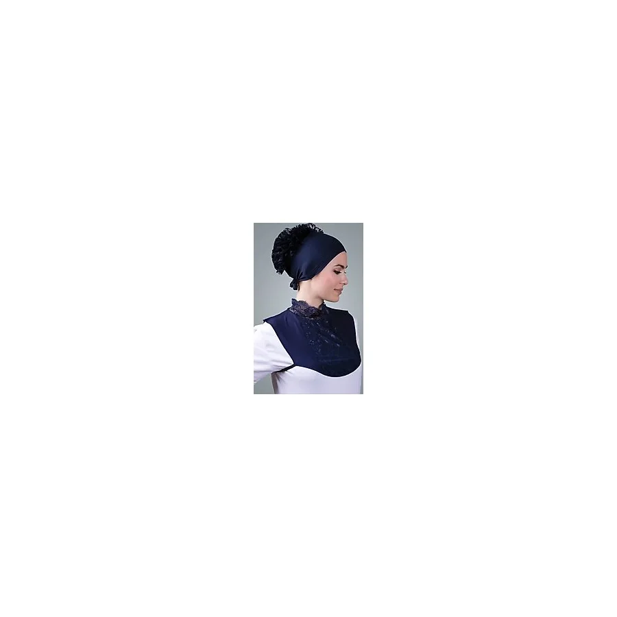 Hürrem Bone Lacivert Tesettür Boyunluk Viskon Kumaş Göğüs Dantelli 1005_02