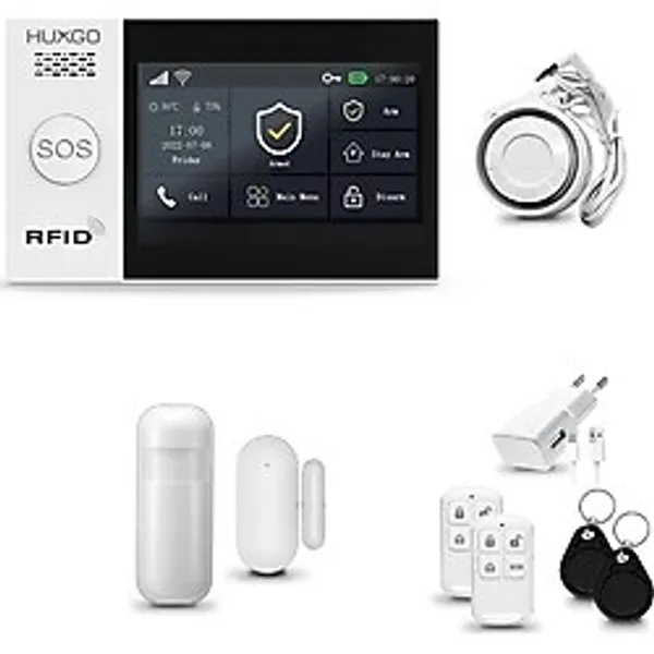Huxgo Hxa007 Alarm Sistemi Ev Wifi + Gsm 4G Sirenli Hareket Sensörlü Alarm Sistemi, Pencere Alarmı/Kapı Alarmı Uzaktan Kumandası Akıllı Ev