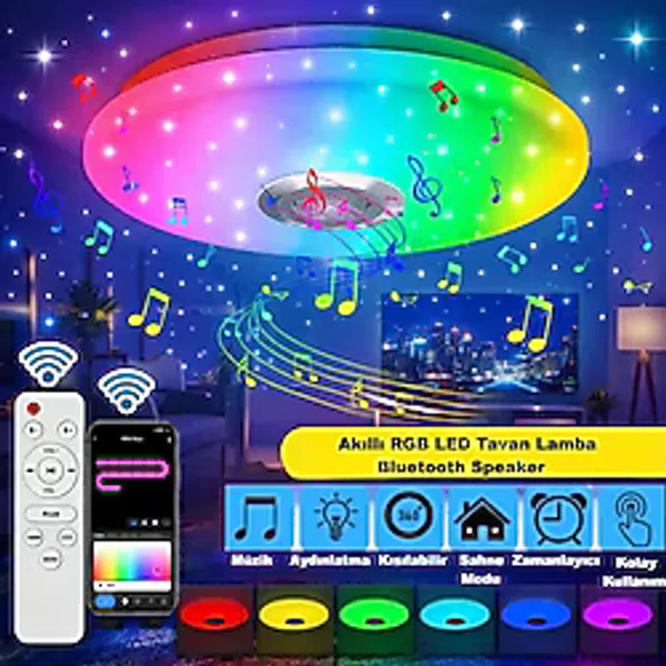 Hymark Akıllı Tavan Smart Life Rgb Led Lamba Bluetooth Müzik 60W 220V Dekoratif Aydınlatma