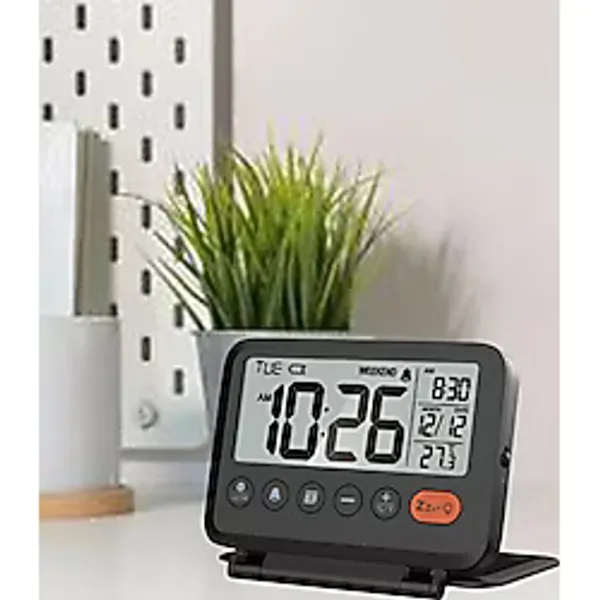 Hymark Lcd Katlanır 10X8cm Dijital Masa Saati Çalar Saat Takvim Sıcaklık Led Pilli Seyahat Ofis Ev