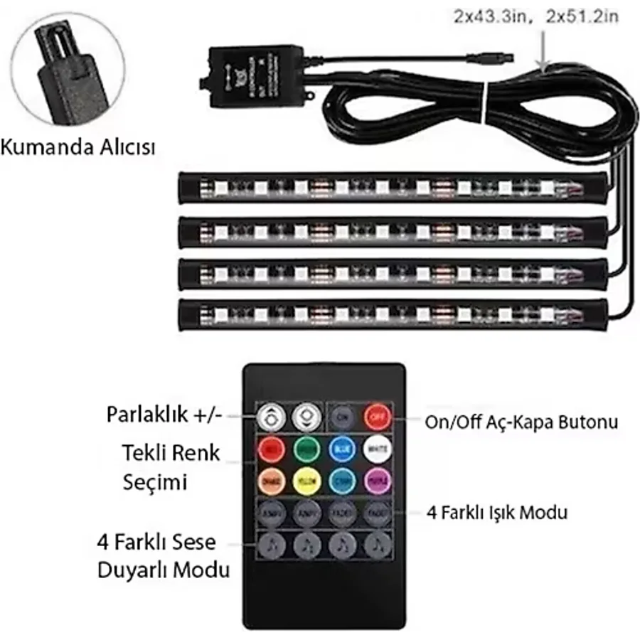 Hyundai Accent Era Araç Içi Ayak Altı Müziğe Ve Sese Duyarlı Renkli Kumandalı Led