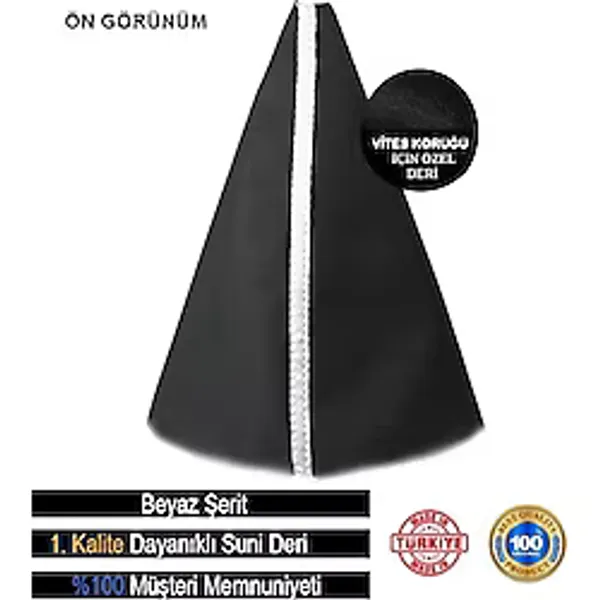 Hyundai Getz İle Uyumlu Siyah Deri Özel Tasarım Beyaz Şerit Spor Dikiş Vites Körüğü