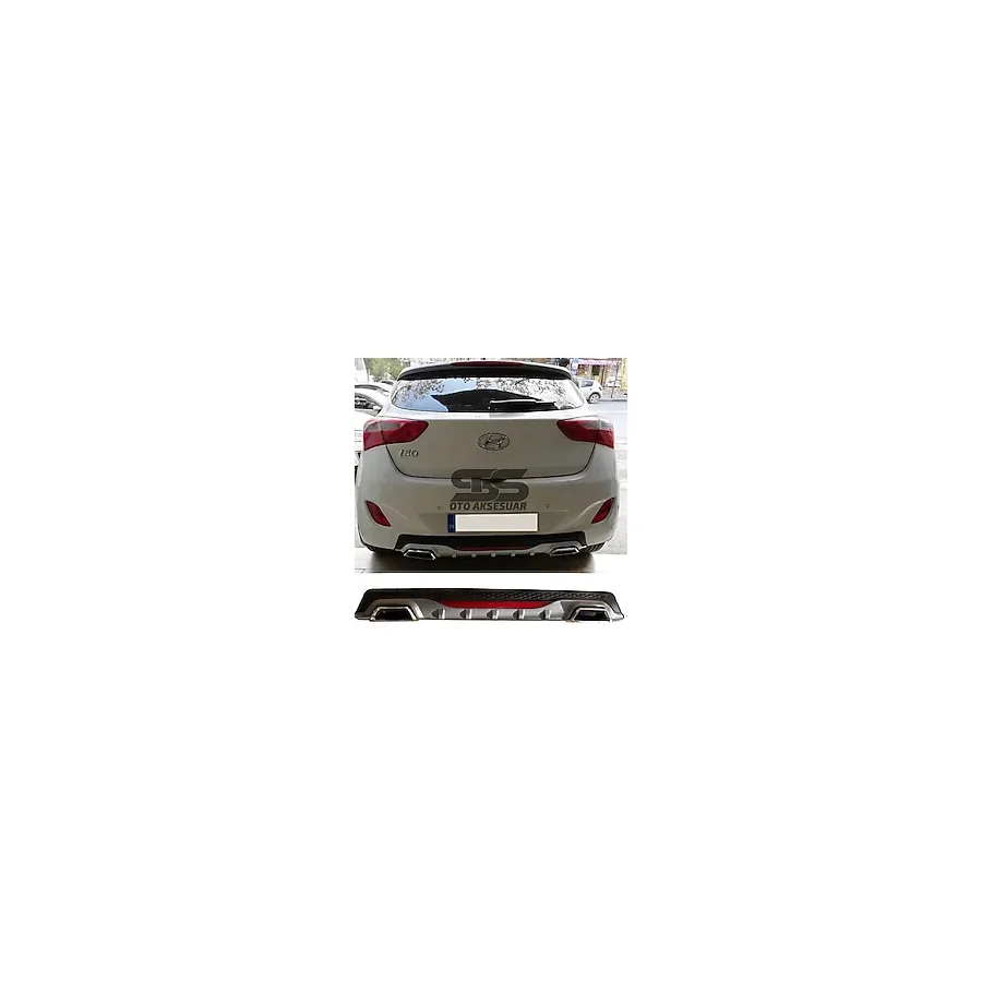 Hyundai İ30 Difuzor Arka Tampon Eki 2 Egzoz Cikisli Gri Reflektorlu