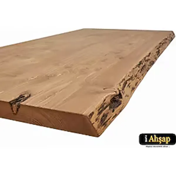 İ-Ahşap Doğal Kenarlı Sedir Kütük Masa Tablasımasif Ahşap Yemek No1 Kalınlık 4 Cm Sedir Renk Çok Renkli