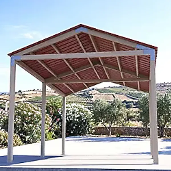 İ-Ahşap Iahşap Altı Direkli İzmir Çatılı Trapez Saç Kaplı Büyük Boy Pergola Kahverengi