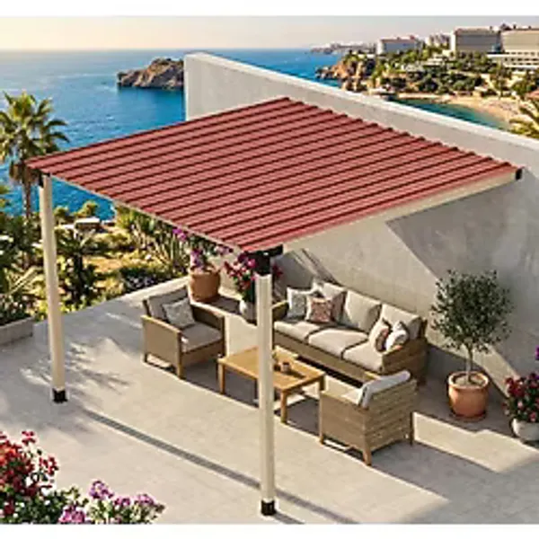 İ-Ahşap Iahşap İki Direkli Trapez Saç Kaplı Modern Sundurma Çok Renkli