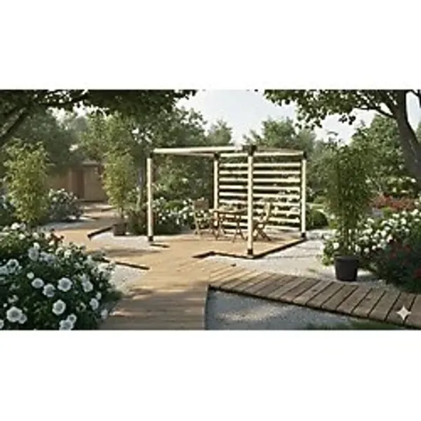 İ-Ahşap Iahşap Pergola Braket Seti 4 Ana Direkli - Yan Seperatörlü Üstü Açık Ebat-2.4 X 2.4 Metre (yükseklik 250 Cm) Kahverengi