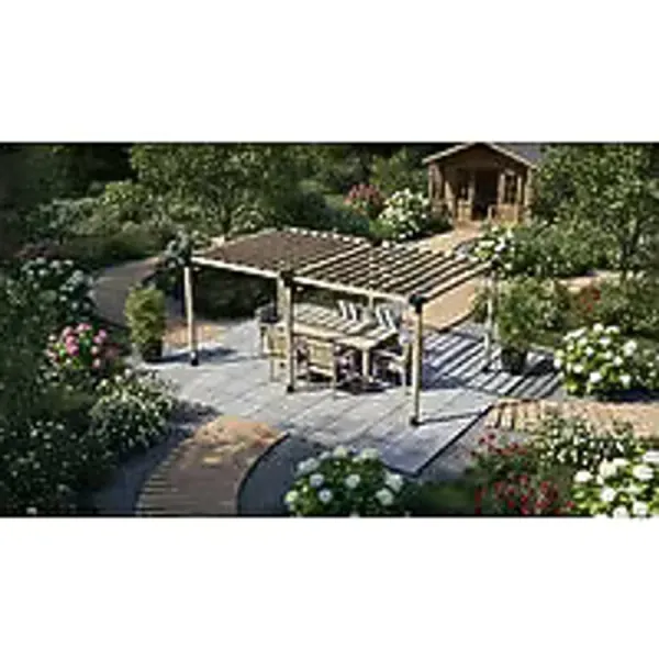İ-Ahşap Iahşap Pergola Braket Seti 6 Ana Direkli - Izgaralı Pergola Seti Ebat-2.4 X 4.8 Metre (yükseklik 250 Cm) Çok Renkli