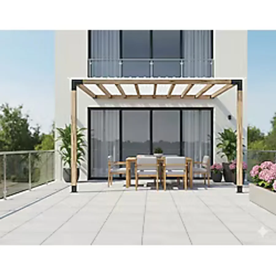 Iahşap 2 x 2.4 Metre Sundurma Pergole Braket Seti 2 Ana Direkli Trapez Saç Gölgelikli - 2 x 2.4 Metre (Yükseklik 250 Cm)