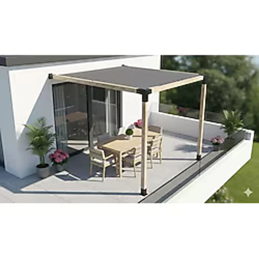 Iahşap 3 x 3.6 Metre Sundurma Pergole Braket Seti 2 Ana Direkli Gölgelikli Pergole - 3 x 3.6 Metre (Yükseklik 250 Cm)