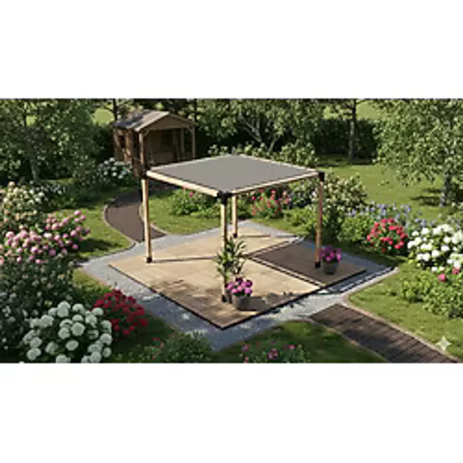 Iahşap 3 x 3 Metre Pergole Braket Seti 4 Ana Direkli Üstü Izgaralı Eğimli Gölgelikli Pergole - 3 x 3 Metre (Yükseklik 250 Cm)