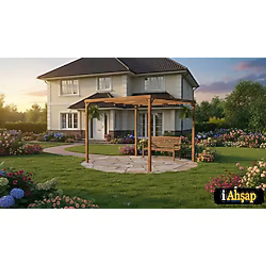 iAhşap Ahşap Pergole Tente Çardak 250X250 cm Kendin Kur Yerden Yükseklik 210 cm - Ceviz