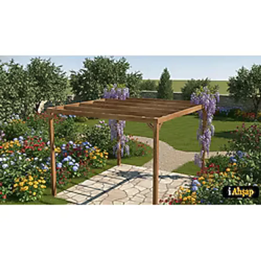 iAhşap Ahşap Pergole Tente Çardak 250X250 cm Kendin Kur Yerden Yükseklik 210 cm - Meşe