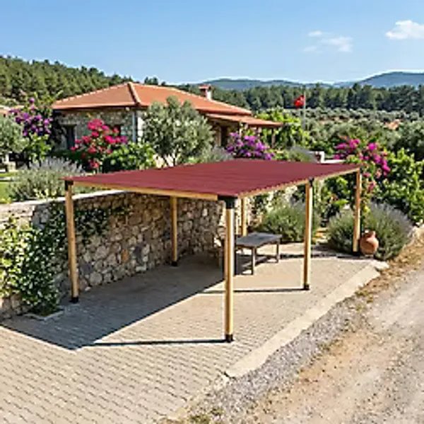 İahşap Altı Direkli Trapez Saç Kaplı Büyük Boy Pergola