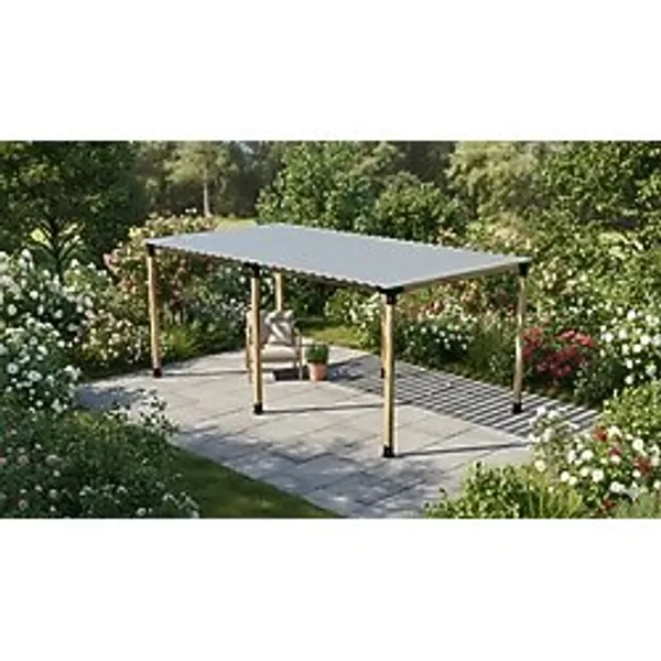 İahşap Pergola Braket Seti 6 Ana Direkli Üstü Izgaralı Eğimli Trapezli Gölgelik