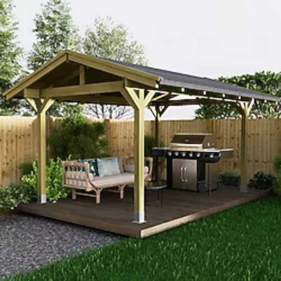 Iahşap Veranda Ahşap Pergole Membranlı Çatı Gölgelik Çardak Kamelya P16 - 2,4x2,4 Metre - Yükseklik 2,4 Metre