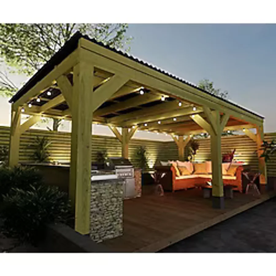 Iahşap Veranda Ahşap Pergole Trapezli Gölgelik Çardak Kamelya P15 - 3x3 Metre - Yükseklik 2,4 Metre