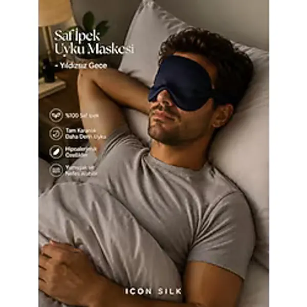 Icon Silk%100 Saf İpek Uyku Maskesi Göz Bandı (Yıldızsız Gece)