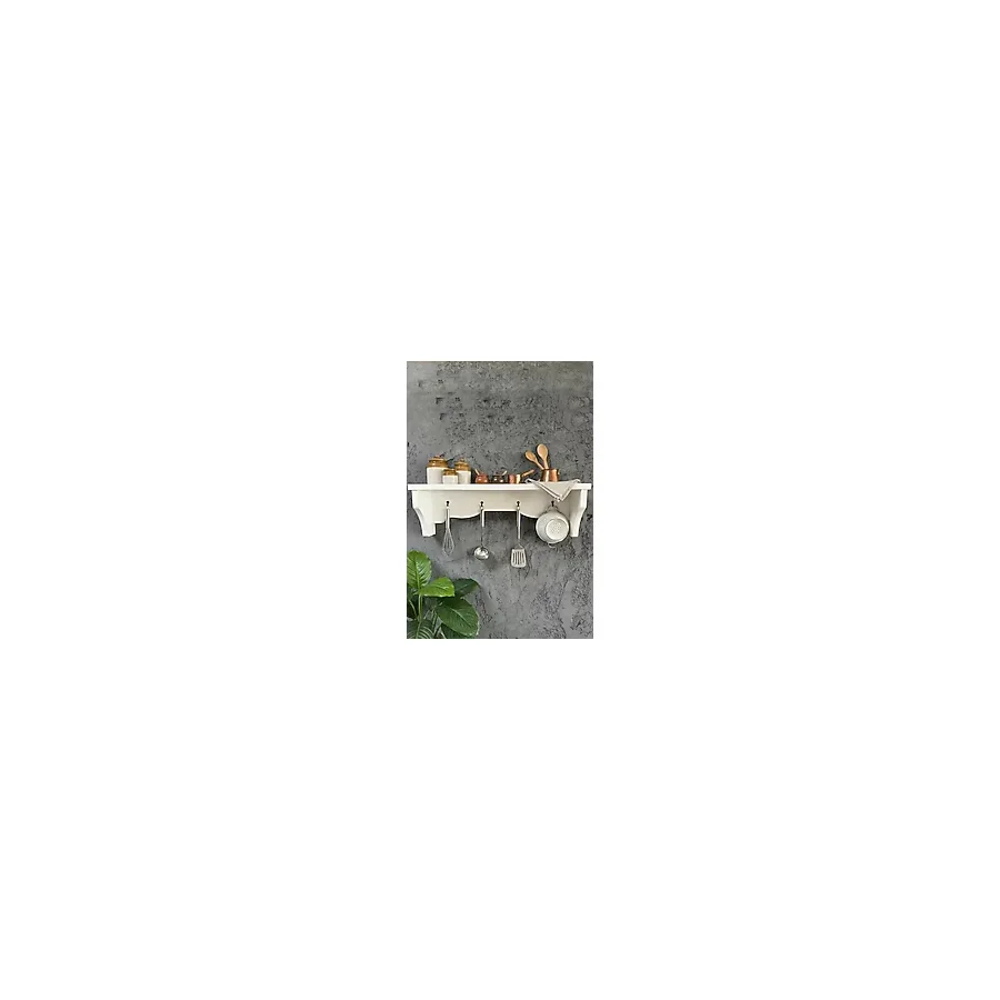 İda Wooden Dekoratif Terek - Duvar Rafı & Askılık - 4 Askılı Dekoratif Mutfak ve Antre Tereği - Rafı - Beyaz - Beyaz