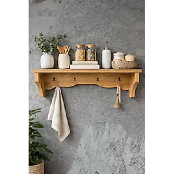 İda Wooden Dekoratif Terek - Duvar Rafı & Askılık - 4 Askılı Dekoratif Mutfak ve Antre Tereği - Rafı