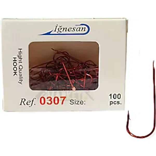 İğnesan 0307 Serisi Kırmızı Çapraz 100lü Paket Olta İğnesi