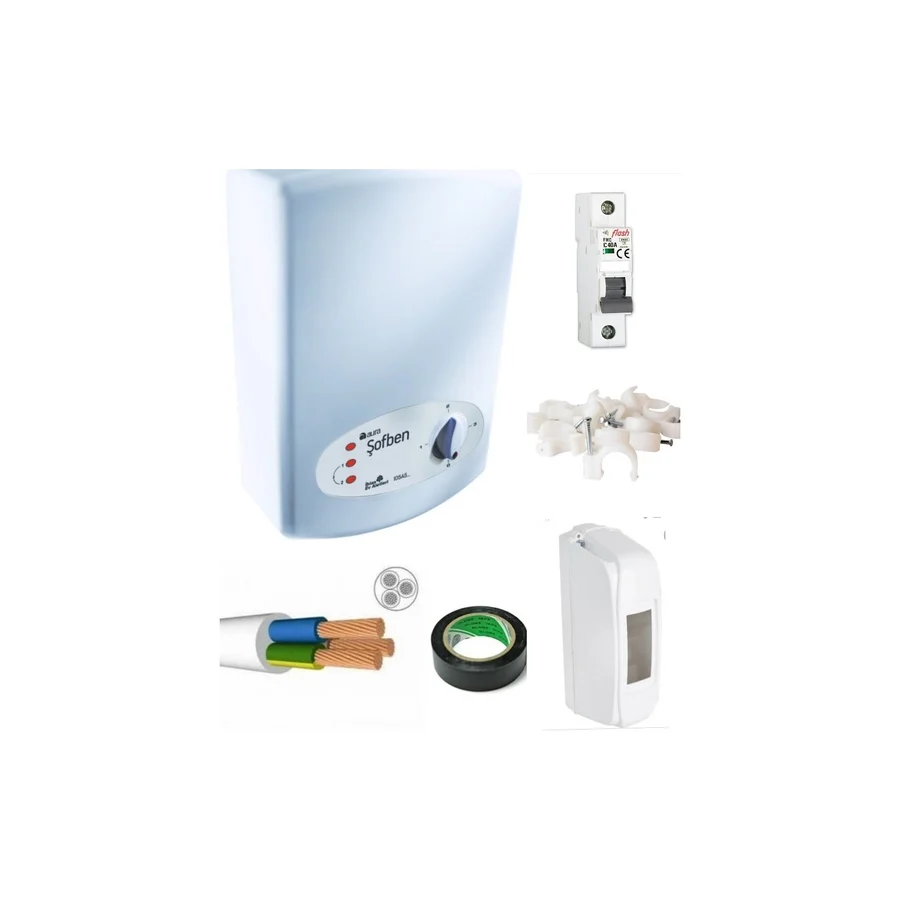 Ihlas Aura Basic Yeni Model Banyo Şofbeni 105A6 7350W+8MT Kablolu Set Montaja Hazır Paket