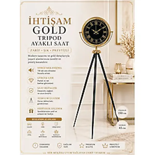 İhtişam Gold Tripod Ayaklı Saat