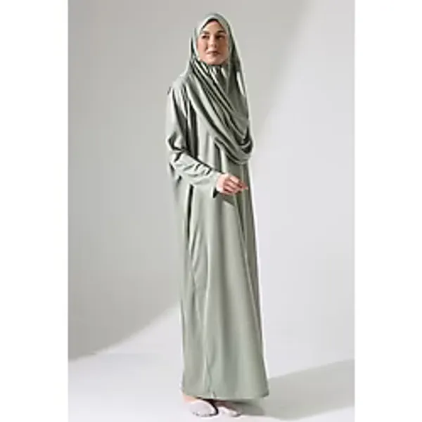 İhvan Başörtülü Tek Parça Namaz Elbisesi - Mint Yeşili - 5015 - 52 - 54