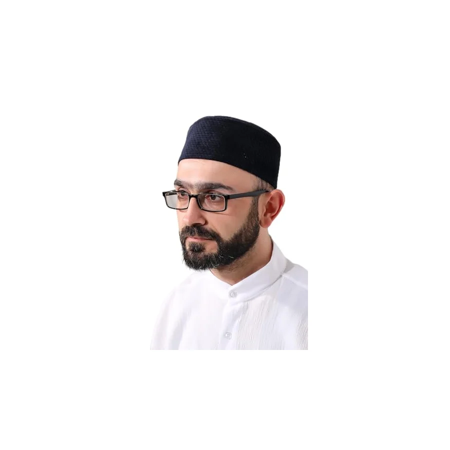 İhvan Online Lacivert Petek Kareli Kadife Kalıp Namaz Takkesi Lacivert 56