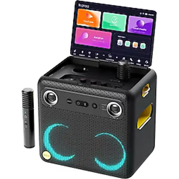 Ikarao Yetişkinler için Akıllı Karaoke Makinesi - Şarkı Sözü Ekranı, 64GB Karaoke Tablet, 2 Kablosuz Mikrofon, Profesyonel Karaoke Sistemi, 600W Tepe Gücü, 4 Işık, Her Durum için Karaoke