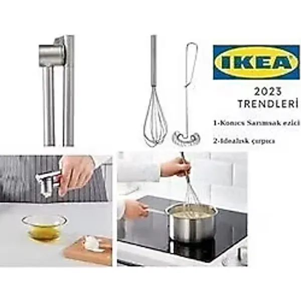 IKEA Koncıs Sarımsak Ezici + Idealısk Çırpıcı 2'li Set